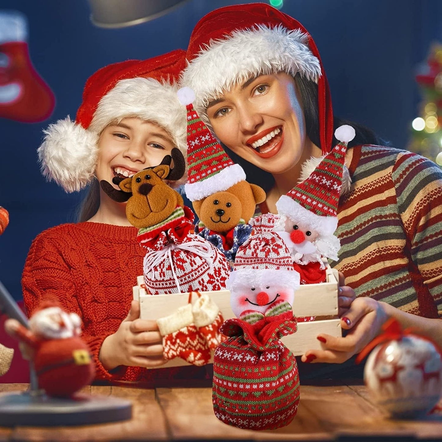 KnitJoy Kerstcadeauzak met Pop – Herbruikbare Gebreide Cadeauzak voor Kinderen