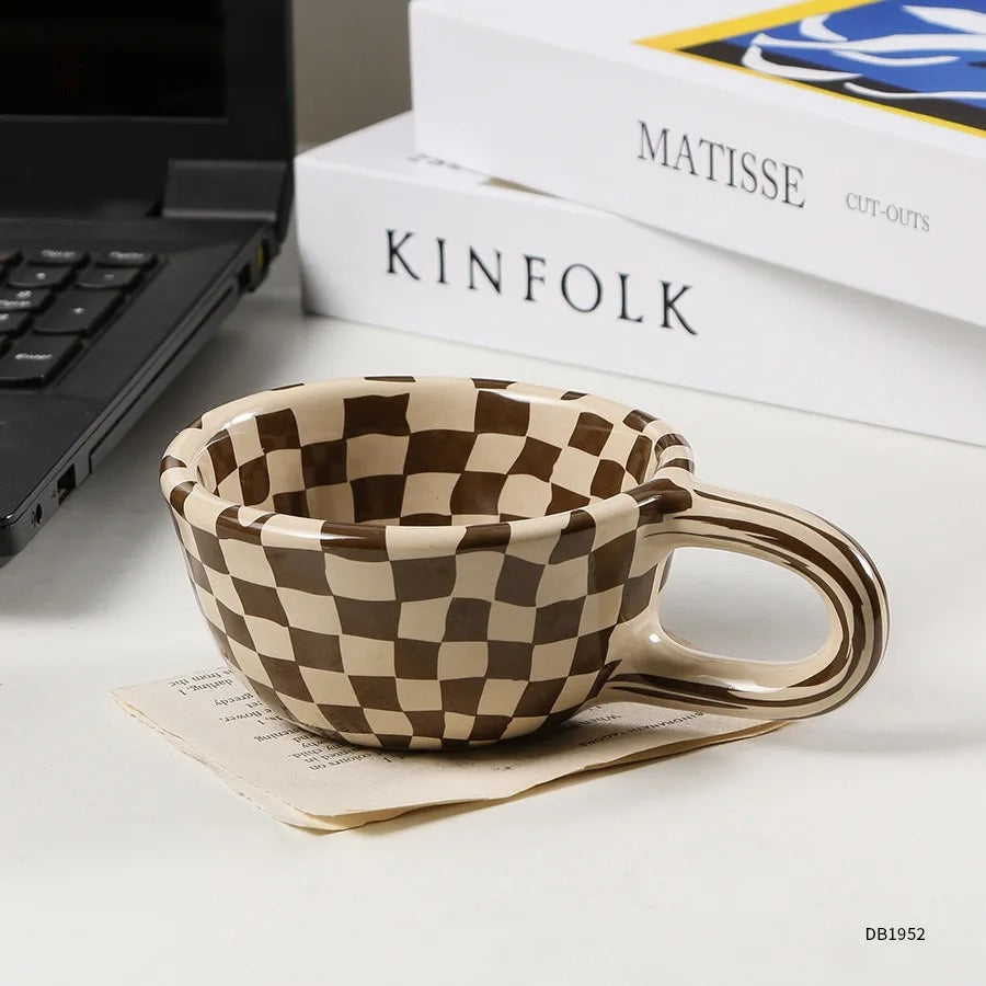 Ruitpatroon Keramische Koffiemok - 150ml Dagelijks Gebruik
