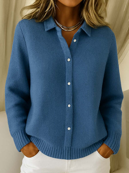 Dames Klassieke Cardigan met Kraag – Tijdloze Elegantie in Zachte Katoenmix