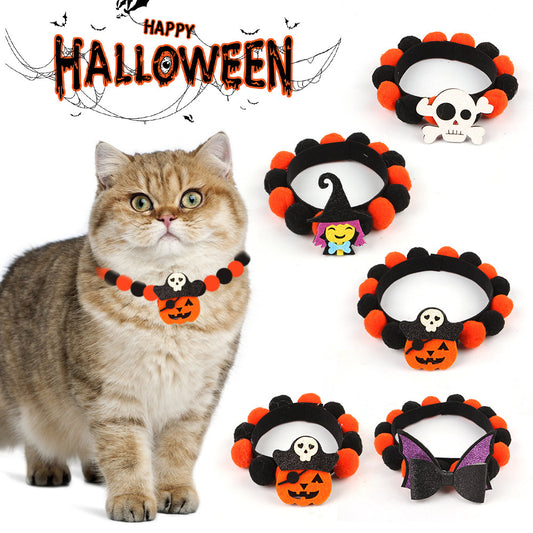 Halloween Huisdier Halsband – Verstelbare Honden en Katten Kraag met Pompoen en Schedel Designs