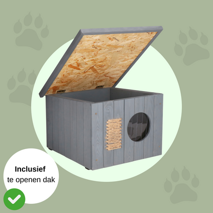 Weerbestendig Houten Kattenhuis met Krabmuur – Luxe Buitenverblijf voor Katten