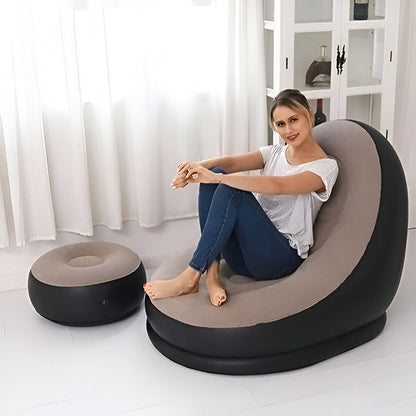 RelaxSeat Opblaasbare Lounge Stoel met Voetensteun – Binnen & Buiten Comfort