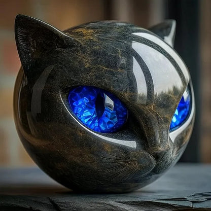 NoirCat Sculptuur – Zwart Kattenhoofd met Hypnotiserende Ogen