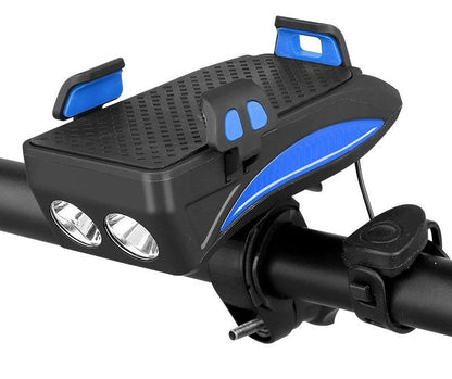 4-in-1 Fietsgadget – Telefoonhouder, Powerbank, LED Verlichting en Claxon