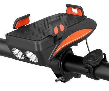 4-in-1 Fietsgadget – Telefoonhouder, Powerbank, LED Verlichting en Claxon