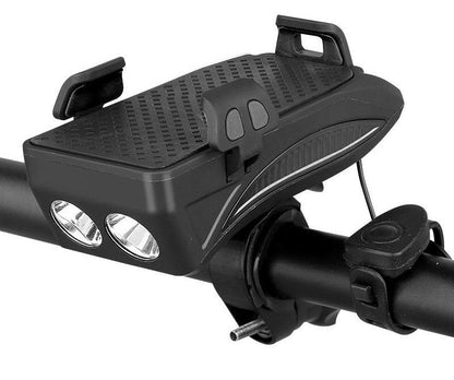 4-in-1 Fietsgadget – Telefoonhouder, Powerbank, LED Verlichting en Claxon