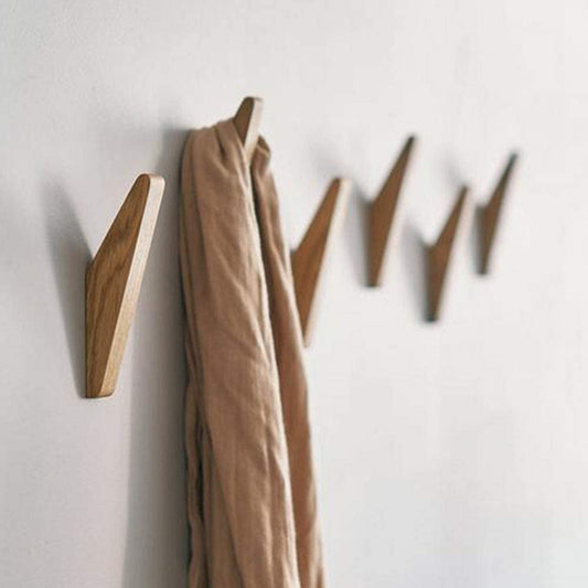 Houten Wandhaken Set Nordhaak – 6 Minimalistische Kapstokhaken van Massief Hout