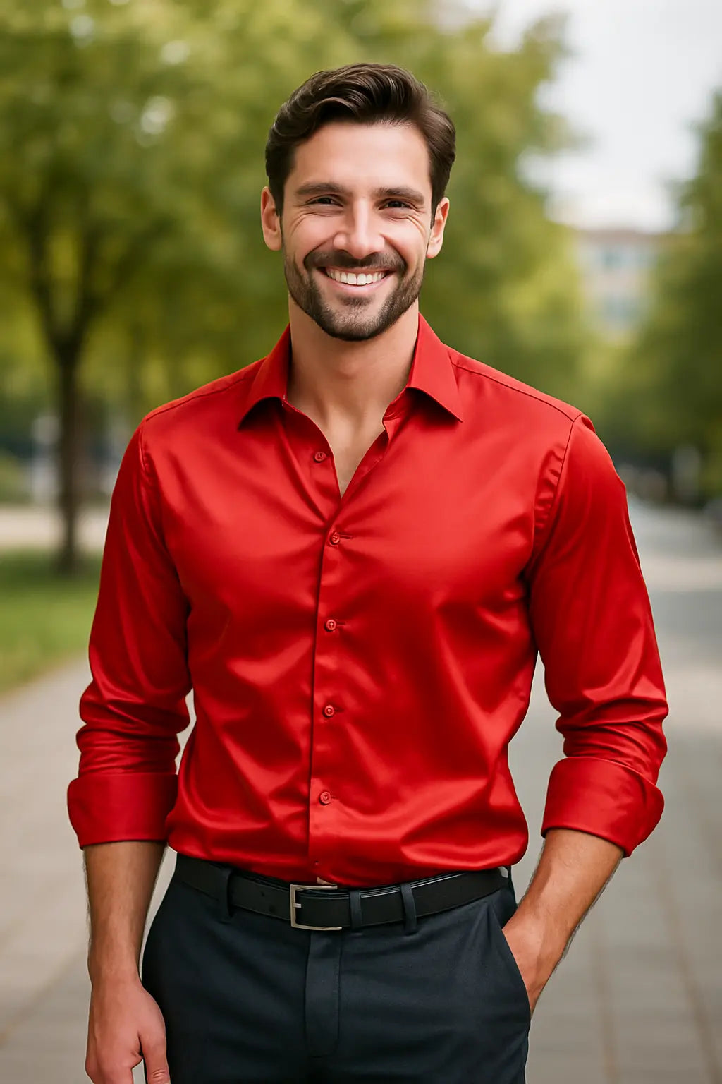 Heren Overhemd SatinElegance – Luxe Satijnen Slim Fit Blouse met Lange Mouw