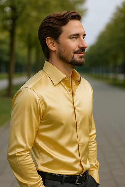 Heren Overhemd SatinElegance – Luxe Satijnen Slim Fit Blouse met Lange Mouw