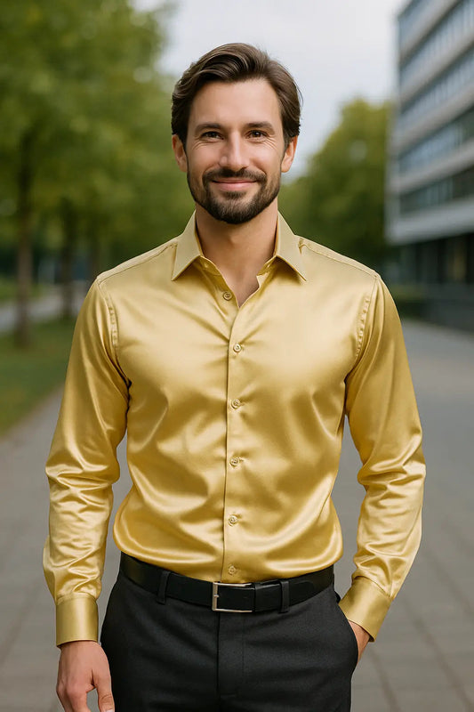 Heren Overhemd SatinElegance – Luxe Satijnen Slim Fit Blouse met Lange Mouw