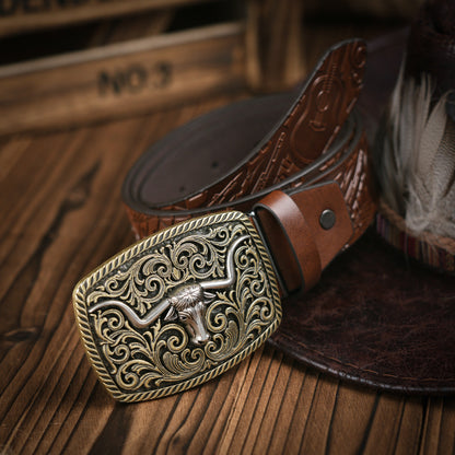 Herenriem Westernstijl – Vegan Leren Riem met Stevige Metalen Gesp