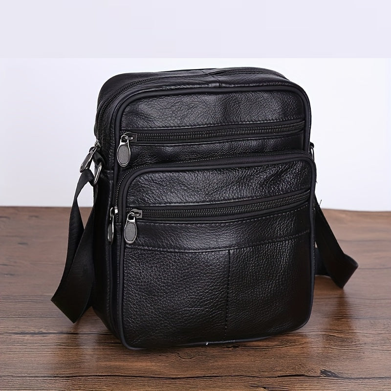 Leren Heren Schoudertas – Ruime Rundlederen Tas met Verstelbare Band