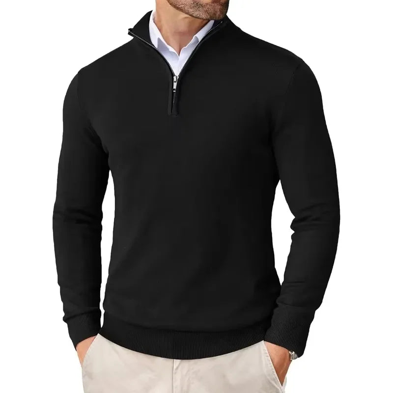 Heren HalfZip Comforttrui met zachte fijngebreide stof en opstaande kraag