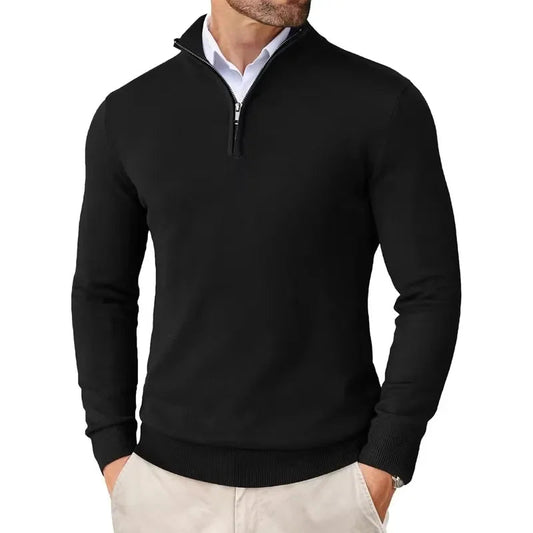 Heren HalfZip Comforttrui met zachte fijngebreide stof en opstaande kraag
