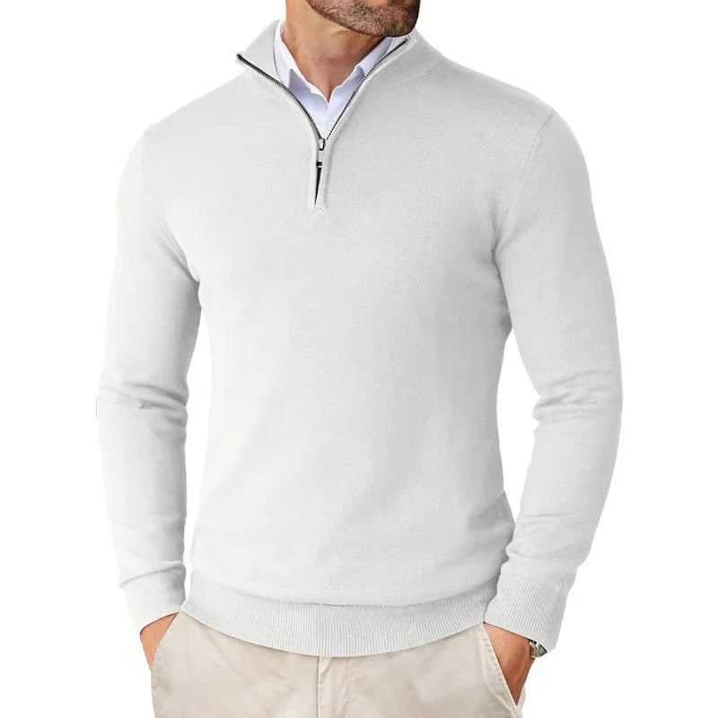 Heren HalfZip Comforttrui met zachte fijngebreide stof en opstaande kraag