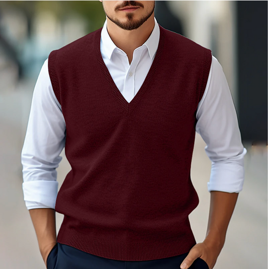 Heren Mouwloze Trui KnitVibe – Zachte Textuur, V-Hals en Comfortabel