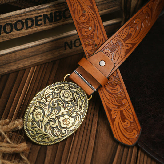 Herenriem Westernstijl – Vegan Leren Riem met Stevige Metalen Gesp