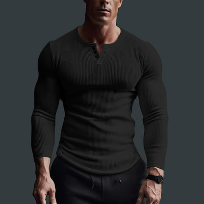 Gebreid Henley Heren Shirt – Comfortabel Stretchshirt met Halve Knoopsluiting