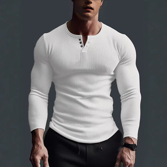 Gebreid Henley Heren Shirt – Comfortabel Stretchshirt met Halve Knoopsluiting