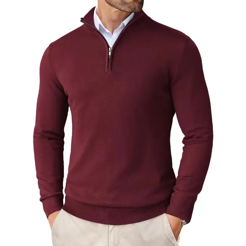 Heren HalfZip Comforttrui met zachte fijngebreide stof en opstaande kraag