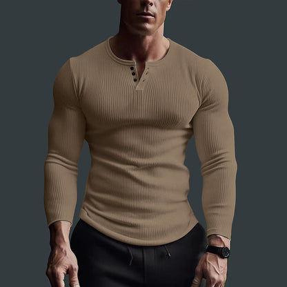 Gebreid Henley Heren Shirt – Comfortabel Stretchshirt met Halve Knoopsluiting