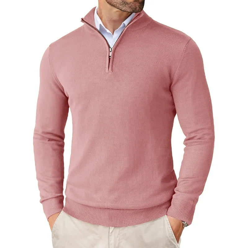 Heren HalfZip Comforttrui met zachte fijngebreide stof en opstaande kraag
