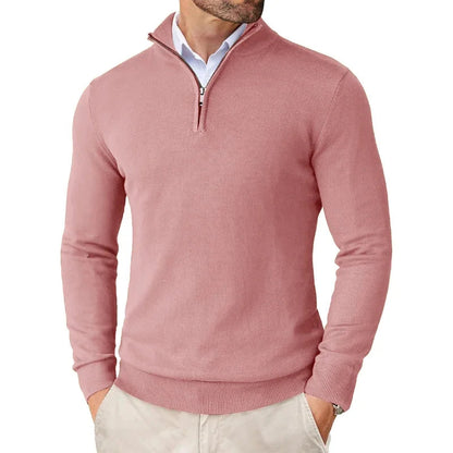 Heren HalfZip Comforttrui met zachte fijngebreide stof en opstaande kraag
