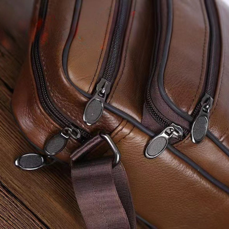 Leren Heren Schoudertas – Ruime Rundlederen Tas met Verstelbare Band