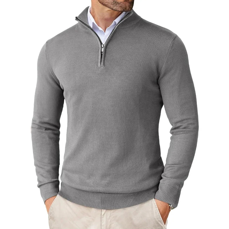 Heren HalfZip Comforttrui met zachte fijngebreide stof en opstaande kraag