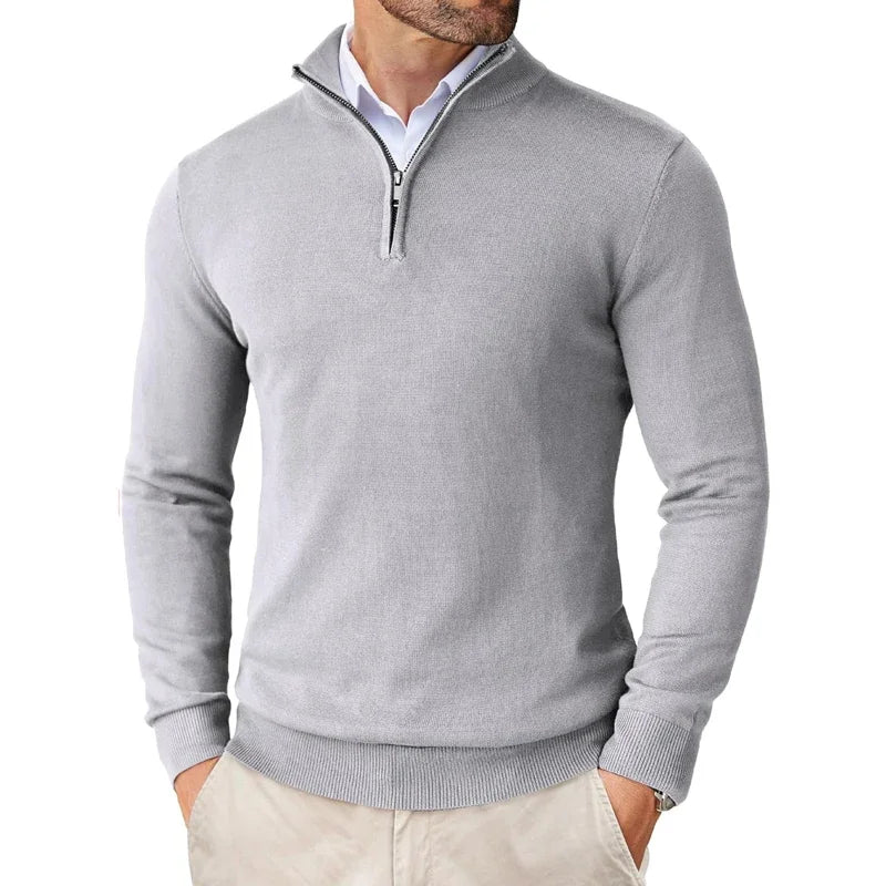 Heren HalfZip Comforttrui met zachte fijngebreide stof en opstaande kraag