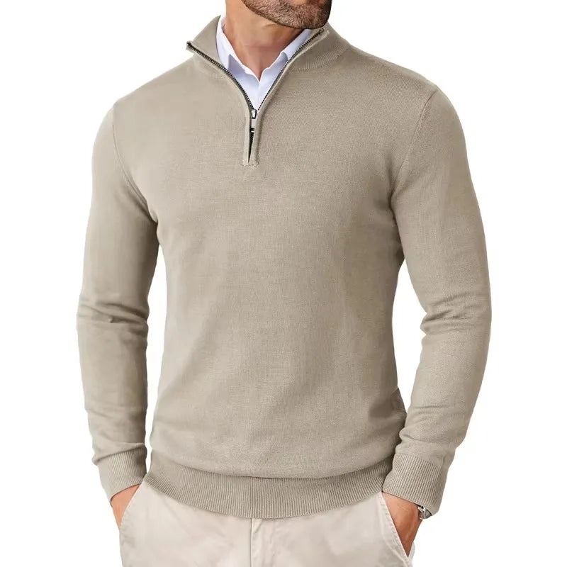 Heren HalfZip Comforttrui met zachte fijngebreide stof en opstaande kraag
