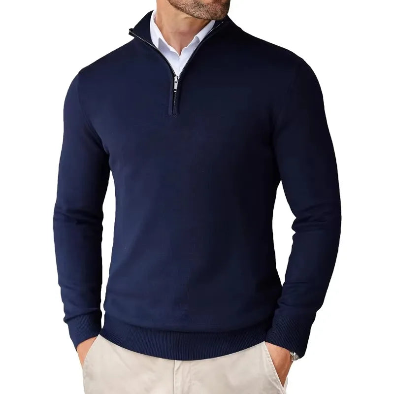 Heren HalfZip Comforttrui met zachte fijngebreide stof en opstaande kraag