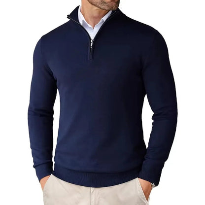 Heren HalfZip Comforttrui met zachte fijngebreide stof en opstaande kraag