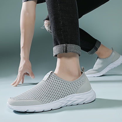 Heren Slip-On Sneakers – Ademend Mesh – Lichtgewicht Wandelschoenen