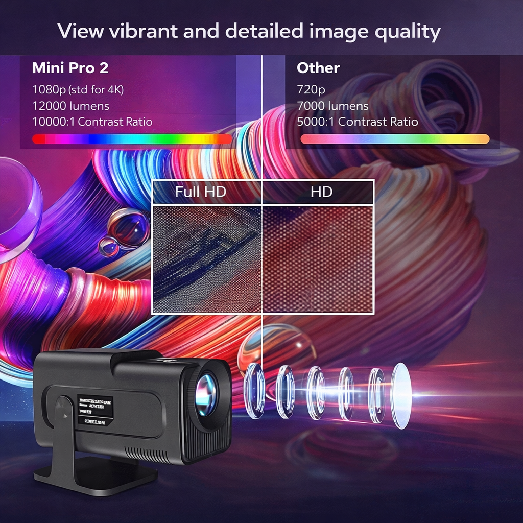 Full HD Mini Projector met Draadloze Verbinding en Roterende Stand
