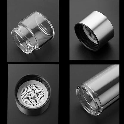 Thermofles met Theefilter – Glas & Hout – Dubbelwandig – 500 ml – ClearTherm