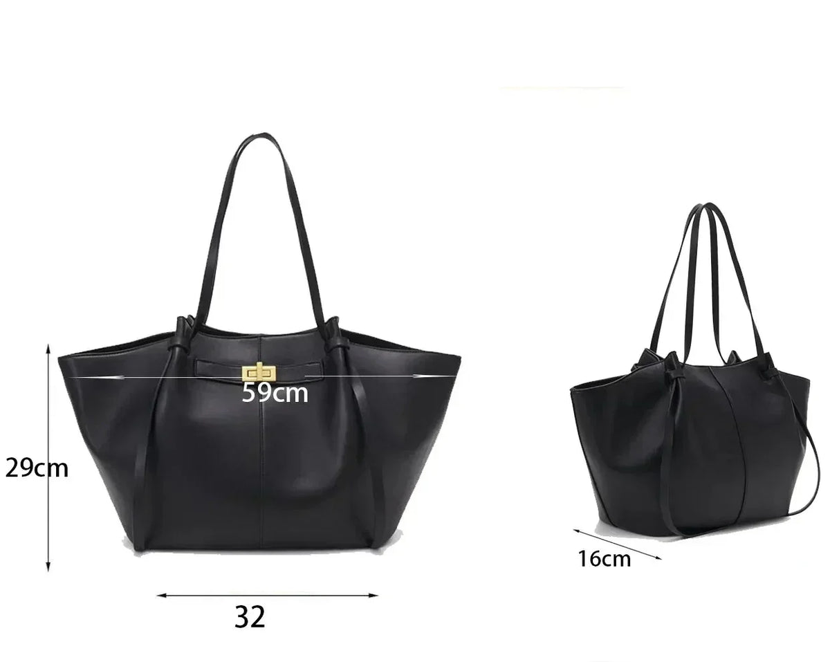 Elegante Zwarte PU Leren Schoudertas met Gouden Details - Ruime Laptoptas