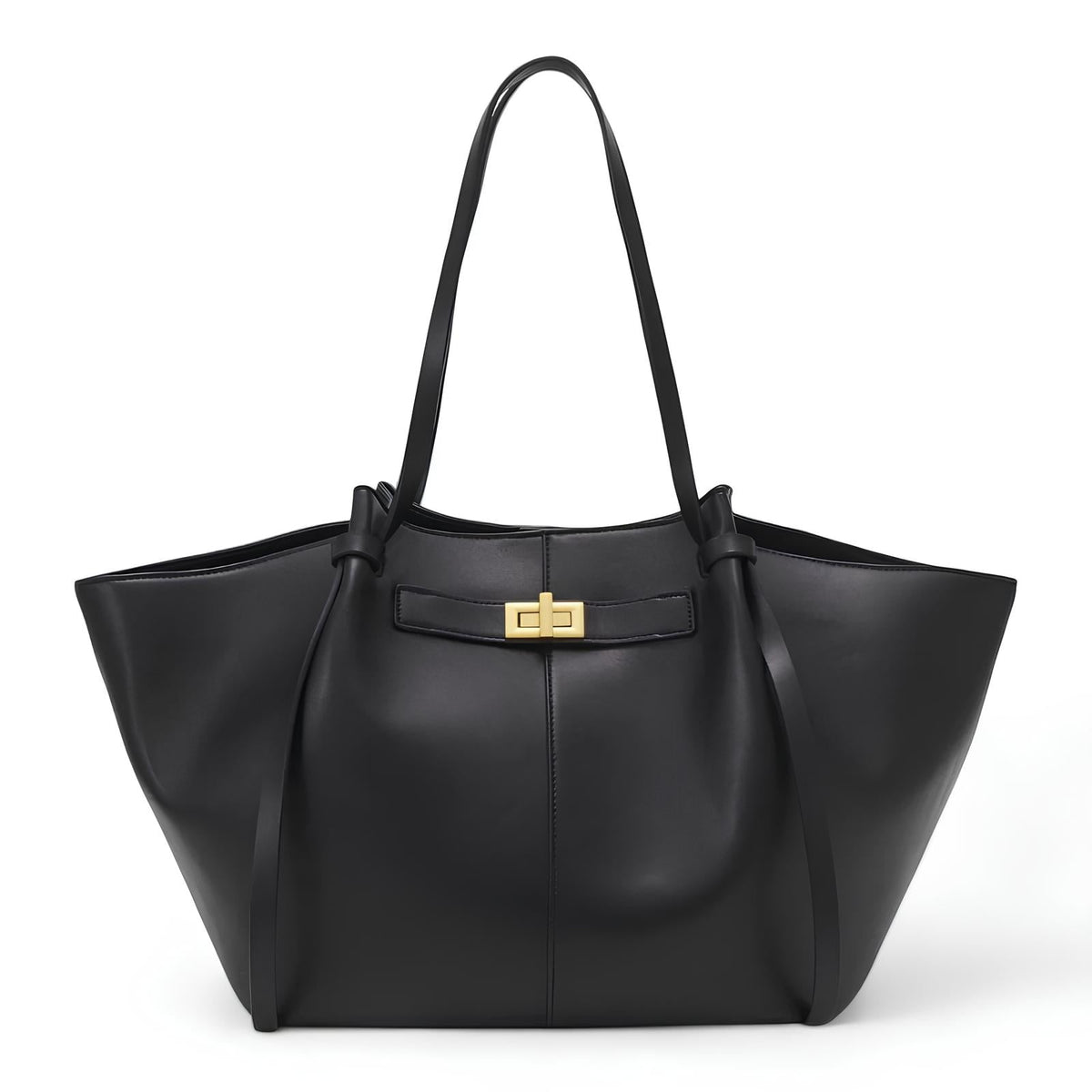 Elegante Zwarte PU Leren Schoudertas met Gouden Details - Ruime Laptoptas