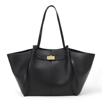 Elegante Zwarte PU Leren Schoudertas met Gouden Details - Ruime Laptoptas