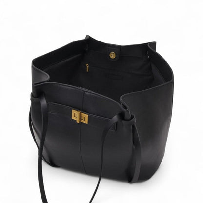 Elegante Zwarte PU Leren Schoudertas met Gouden Details - Ruime Laptoptas