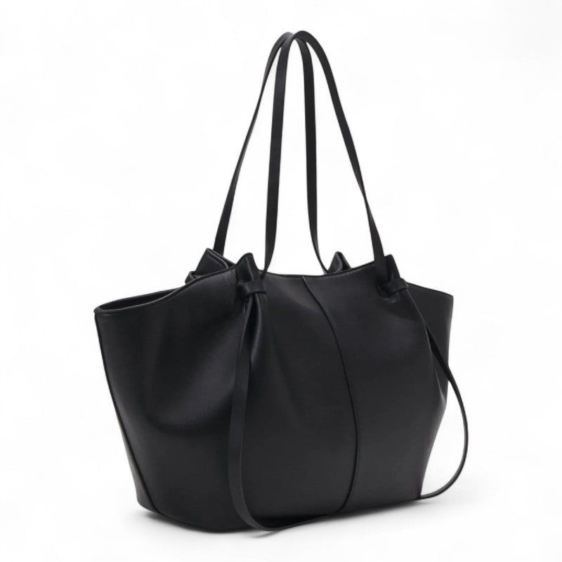Elegante Zwarte PU Leren Schoudertas met Gouden Details - Ruime Laptoptas