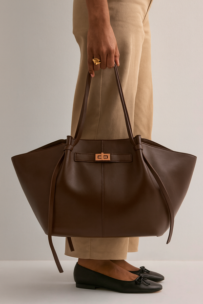 Elegante Zwarte PU Leren Schoudertas met Gouden Details - Ruime Laptoptas