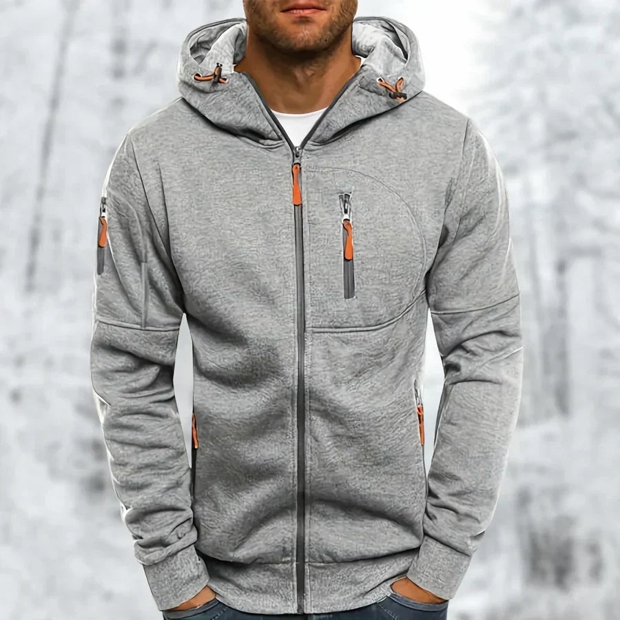 Casual Herenhoodie met Jacquard Textuur en Ritssluiting
