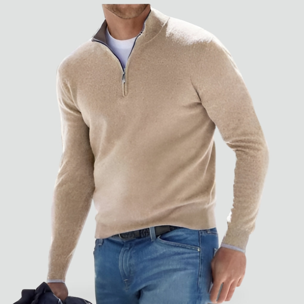 Heren katoenen gebreide trui met ritskraag - casual stijl
