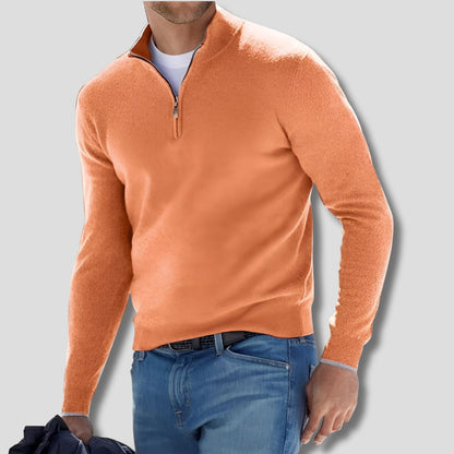 Heren katoenen gebreide trui met ritskraag - casual stijl