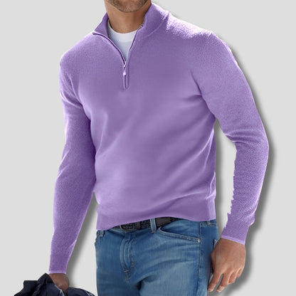 Heren katoenen gebreide trui met ritskraag - casual stijl