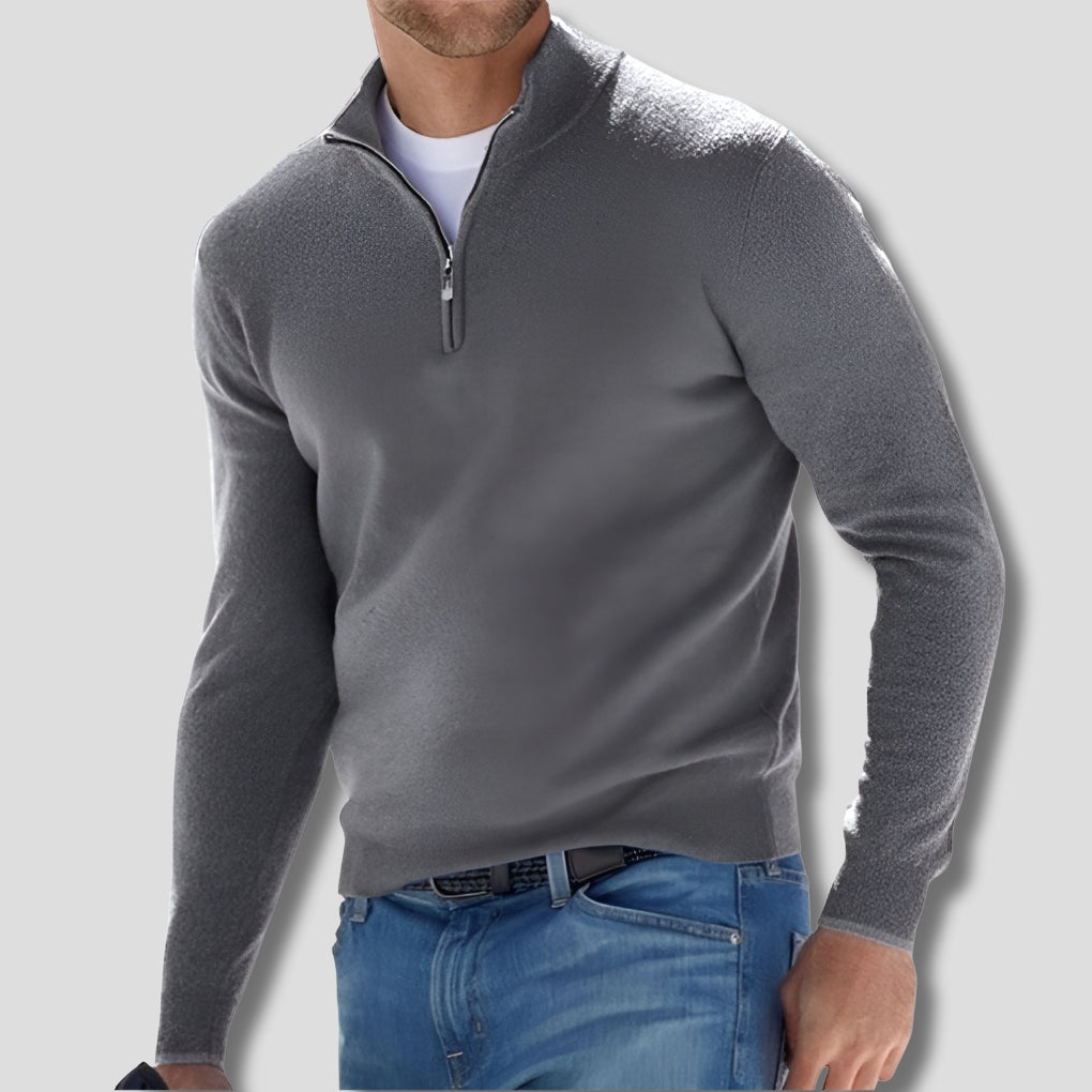 Heren katoenen gebreide trui met ritskraag - casual stijl