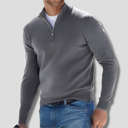 Heren katoenen gebreide trui met ritskraag - casual stijl