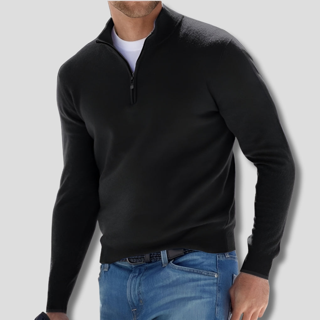 Heren katoenen gebreide trui met ritskraag - casual stijl