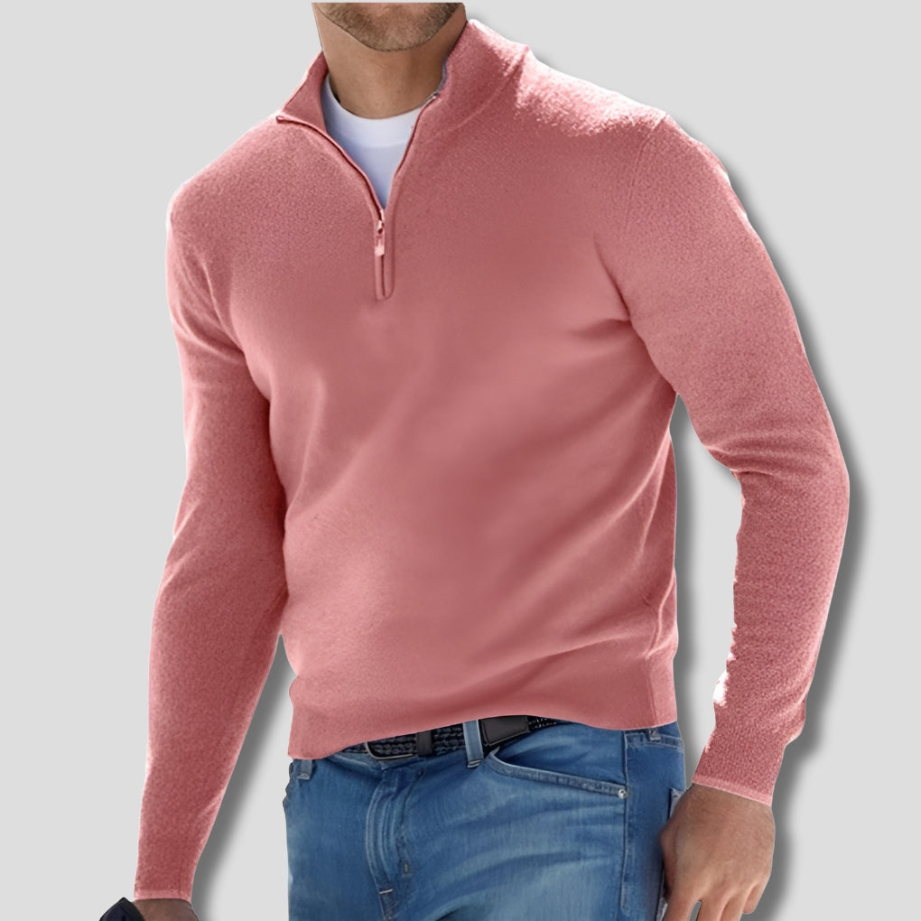 Heren katoenen gebreide trui met ritskraag - casual stijl